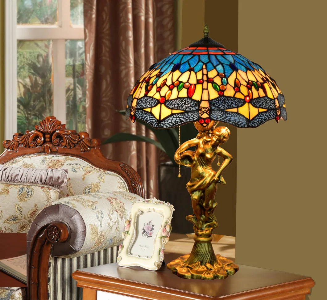 Tiffany 16" Floral & Dragonfly Table Lamp G16038798/A1542gl14K1018 (Dia. 40*64cm) Table Lamp Chandelier Floor Lamp European Style Lamp American Lamp Modern Lamp