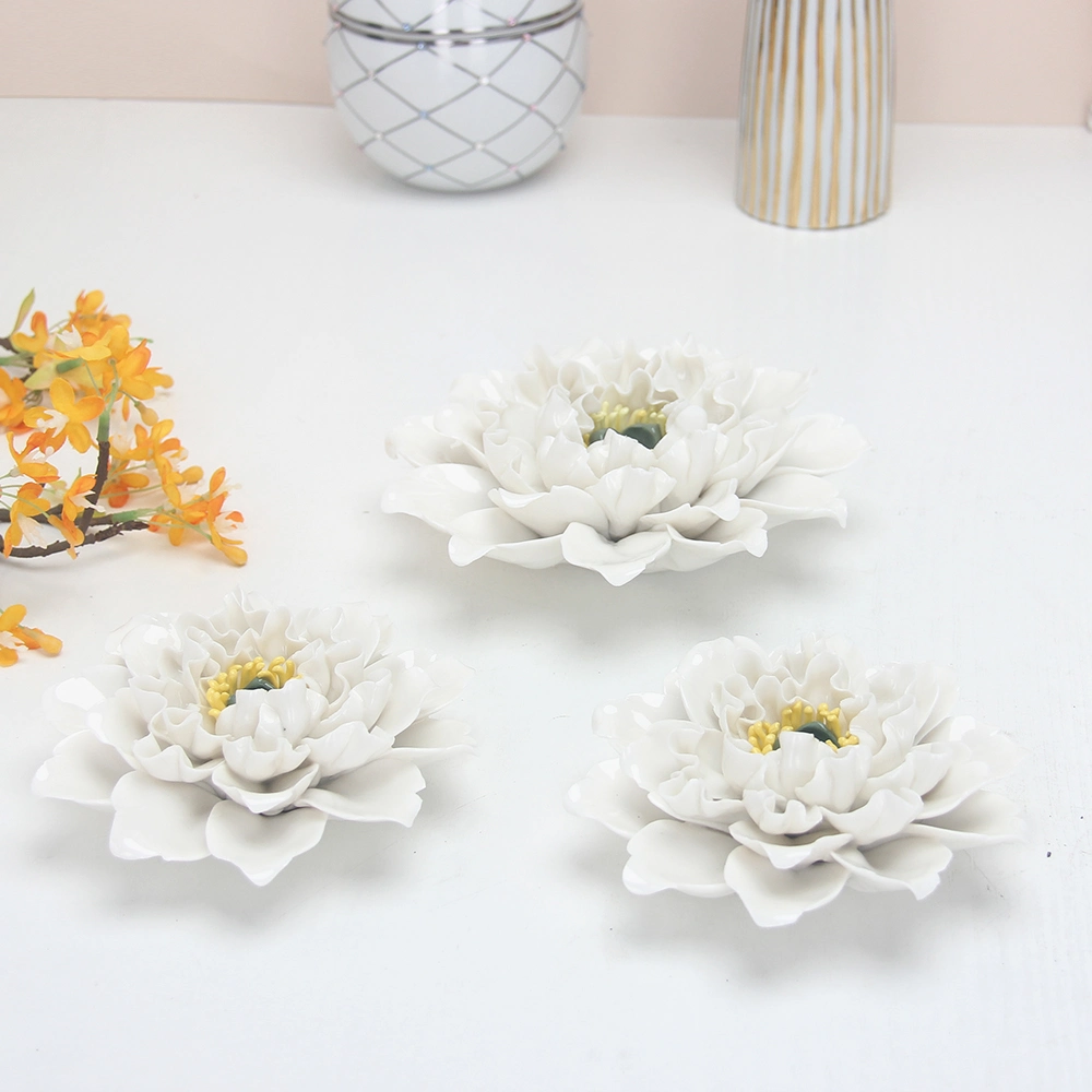 F002W Elegant Ceramic Flower Peony Wall Decor Porcelain Craft Art White Flower for Wall Background