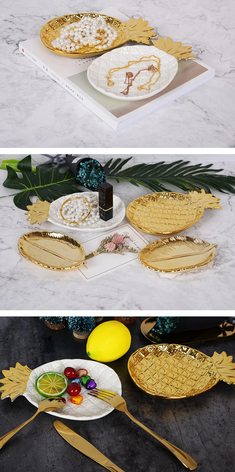 Golden Pineapple Plate Nordic Ceramic Pineapple Shaped Storage Tray Pastry Dessert Plate Fruit Plate