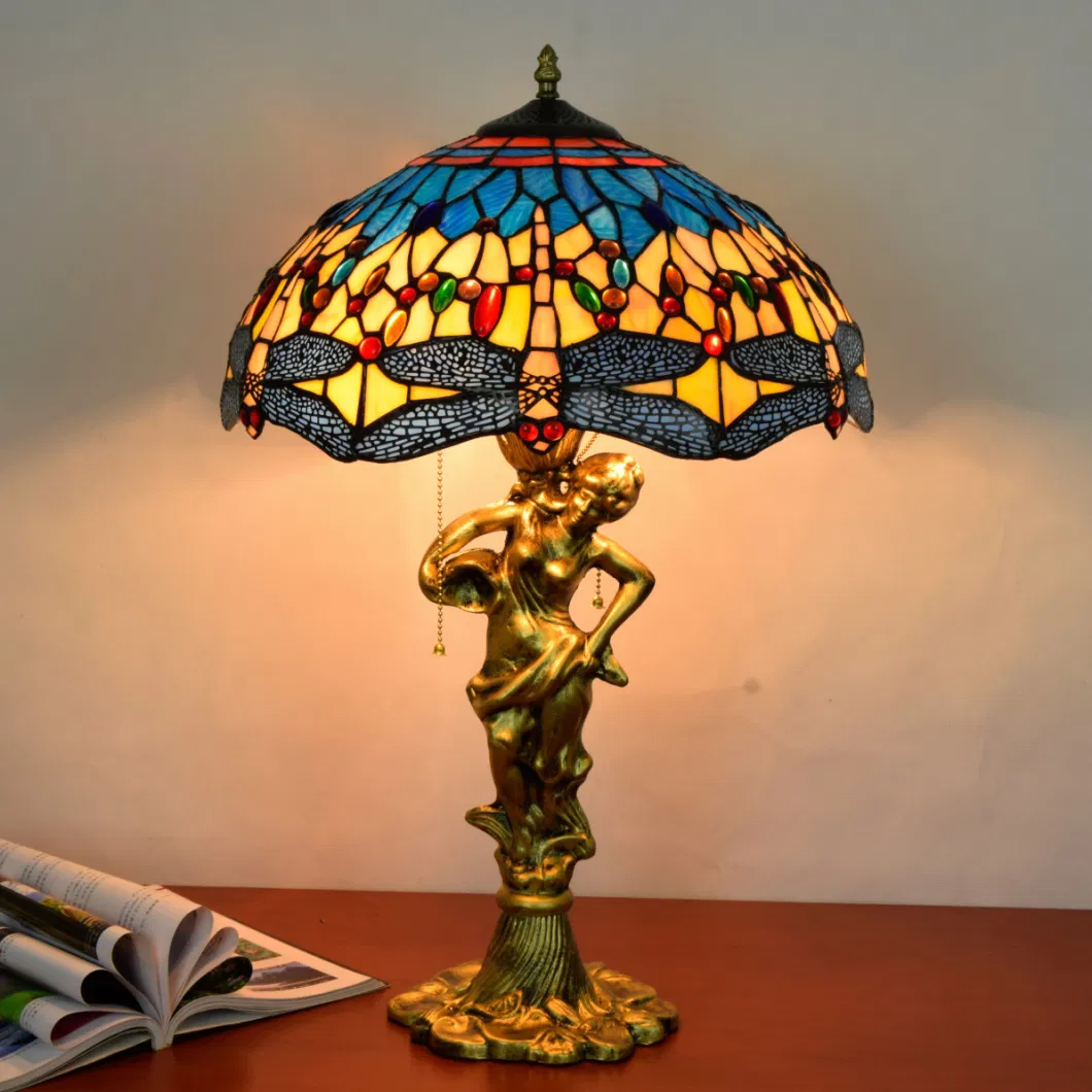 Tiffany 16" Floral & Dragonfly Table Lamp G16038798/A1542gl14K1018 (Dia. 40*64cm) Table Lamp Chandelier Floor Lamp European Style Lamp American Lamp Modern Lamp