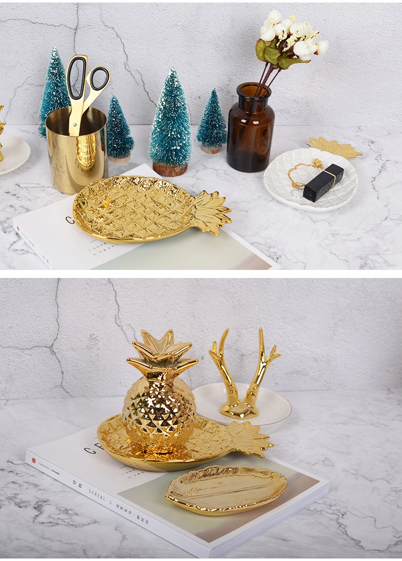 Golden Pineapple Plate Nordic Ceramic Pineapple Shaped Storage Tray Pastry Dessert Plate Fruit Plate